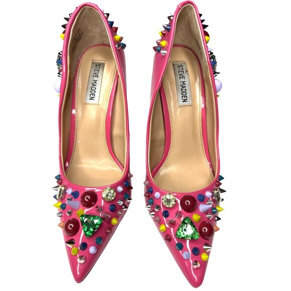 Steve Madden Pink Jeweled & Studded Stiletto Pumps Size 8.5 - Picture 3 of 5